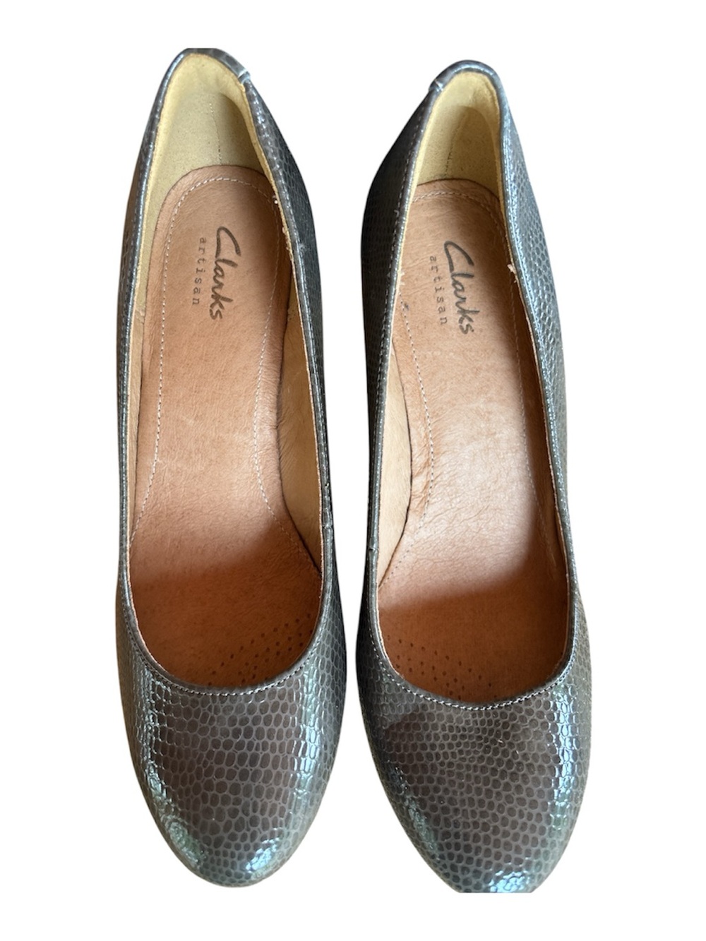 Clarks Snake Textured Leather Wedge Pumps